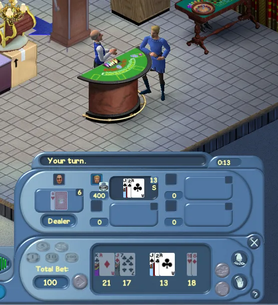 A sim playing blackjack