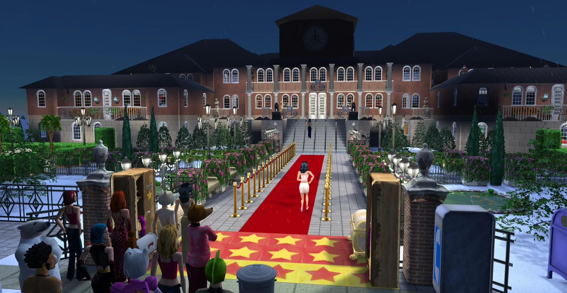 Many guests waiting at a Red Carpet leading to the Sunrise Crater Town Hall, at one of the Annual FreeSO Awards events