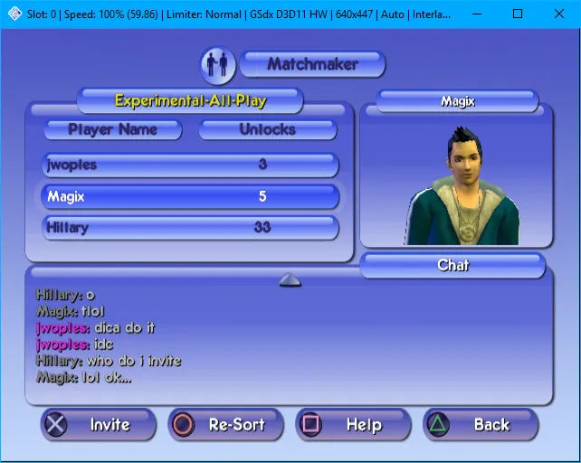 The online lobby from The Sims Bustin' Out for PS2