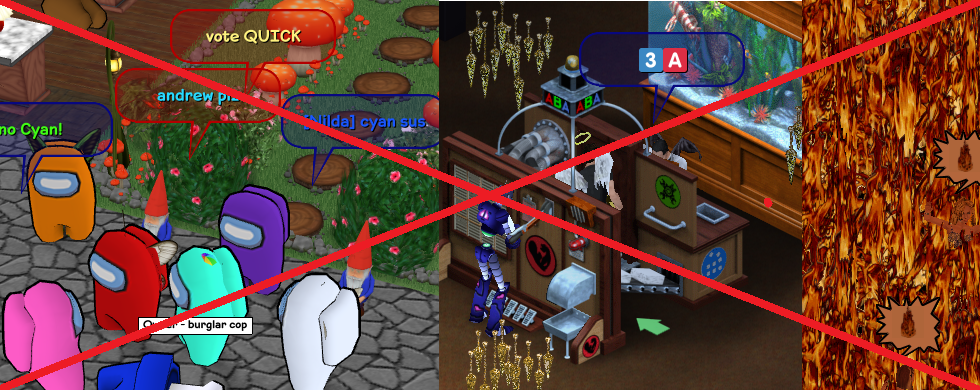 A collage of past pranks with a red X over it