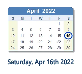 A calendar showing the month of April with the 16th circled