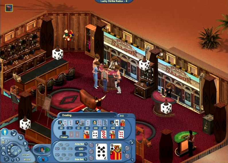 Sims playing Texas hold 'em in a saloon