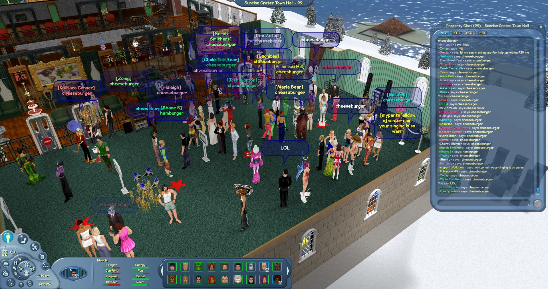 Lots of players saying "cheeseburger" at Sunrise Crater Town Hall