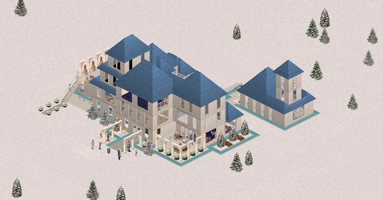 A three story residence in the snow