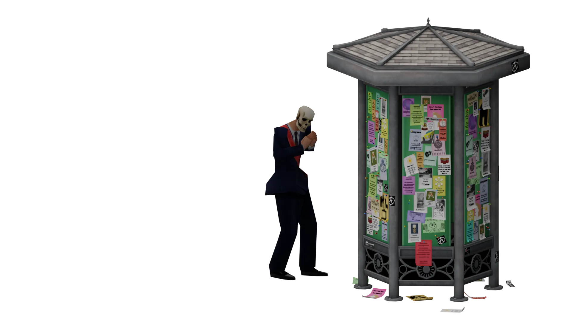 A mayor scheming near the bulletin board