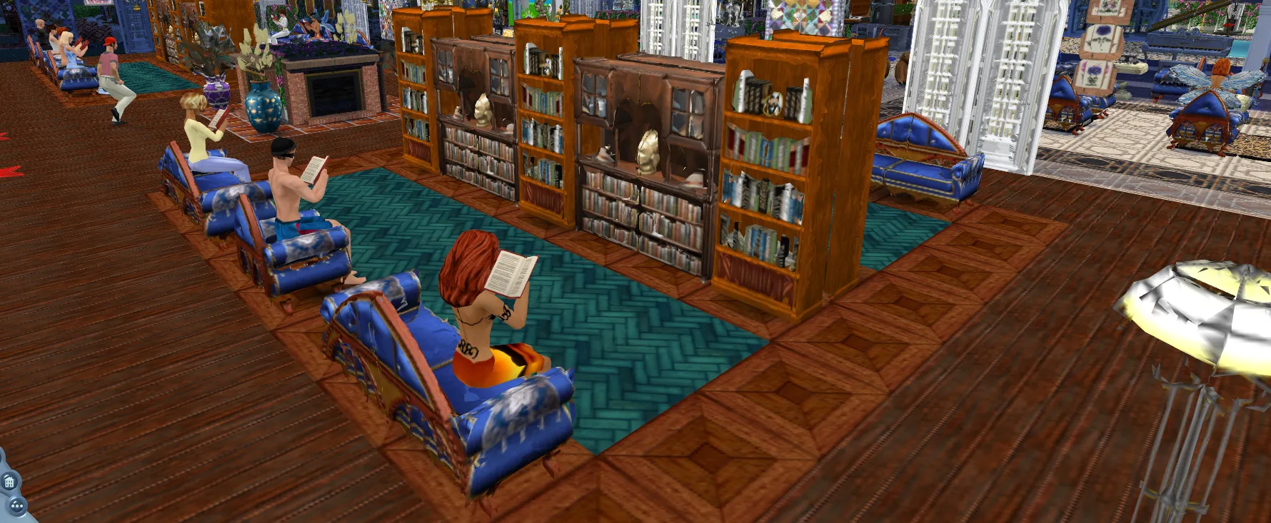 Sims studying in 3D