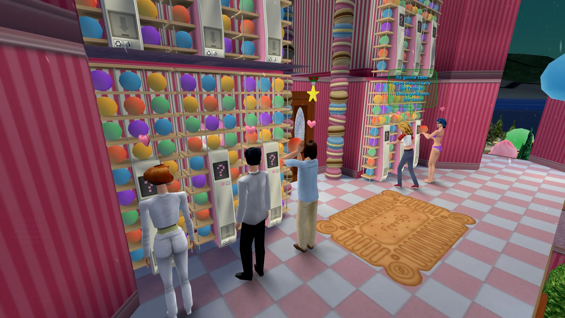 Some sims trying their luck at the Lucky 'Gumball' Machines