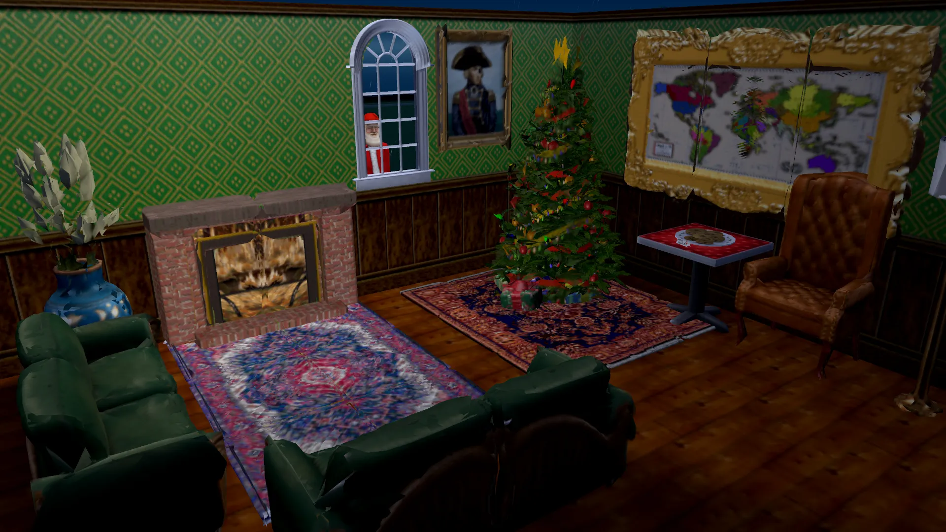 Santa checking on a home through the window