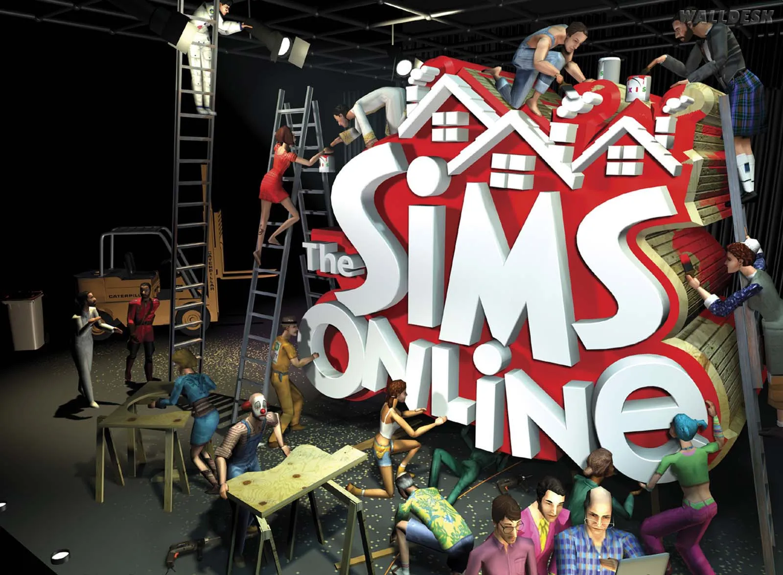Sims constructing a logo of The Sims Online